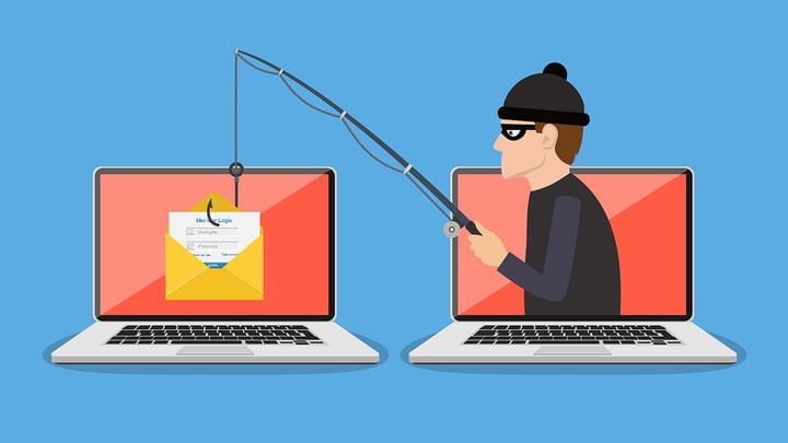 Cartoon image of man internet phishing
